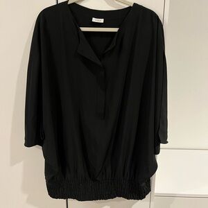 Akris Punto Black Silk Smocked Hem Blouse